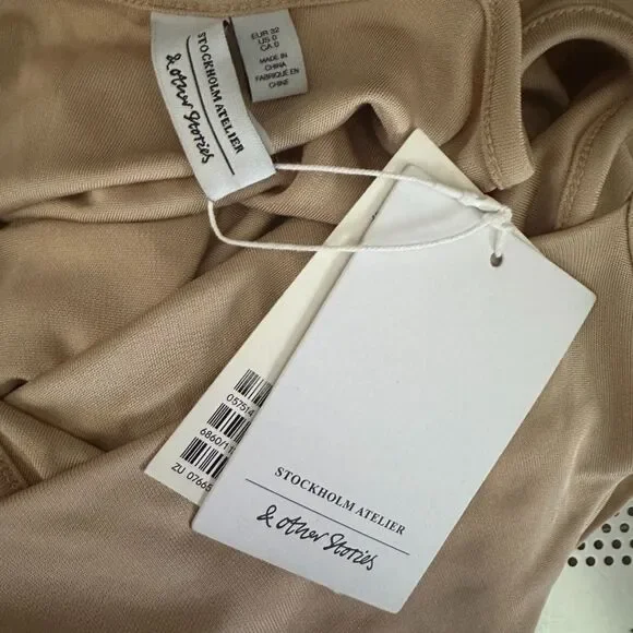 & Other Stories Square Neck Midi Slip Dress Minimalistic Beige Size 0/XS NWT - Picture 7 of 7